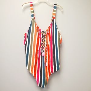Rainbow Striped one piece bathing suit